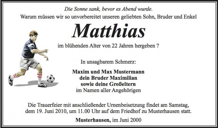 Trauerdruck von W Zehner Bestattungen