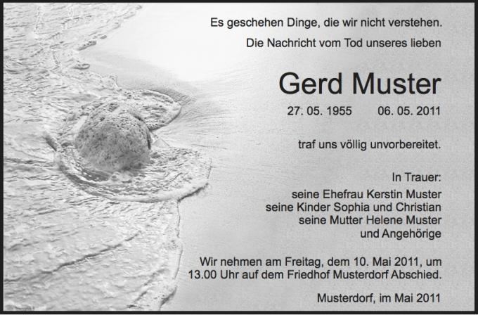 Trauerdruck von W Zehner Bestattungen