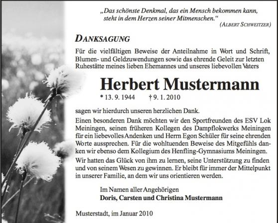 Trauerdruck von W Zehner Bestattungen