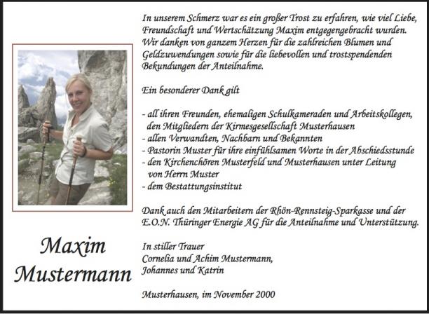 Trauerdruck von W Zehner Bestattungen