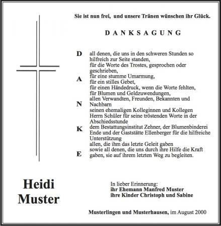 Trauerdruck von W Zehner Bestattungen